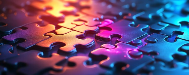 creative digital round puzzle educational hologram on a dark blue background, representing microlear