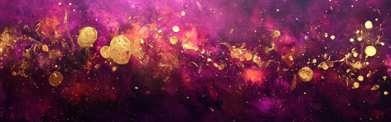 Aufkleber - Vibrant fuchsia and golden sparkles create a mesmerizing cosmic landscape at dusk