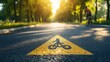 © Tati - Lone cyclist biking on sunlit forest road with bike lane marking
