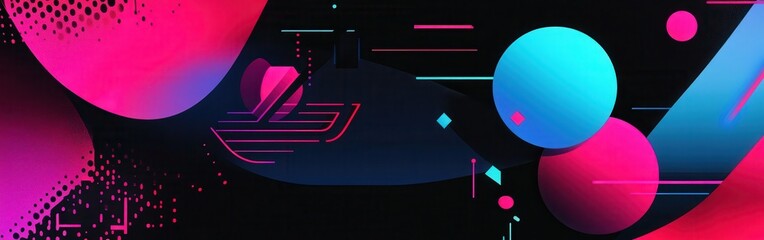 Aufkleber - Vibrant abstract design featuring bold magenta and blue shapes in a dynamic composition