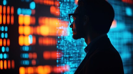 cybersecurity threat intelligence risk management concept. silhouetted business professional in digi