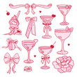 © LanaSham - Cute Coquette pink girly elements set with ribbon bows. Preppy Aesthetic Vintage vector illustration of cocktails, ice cream, bows, flowers, strawberry © LanaSham - Cute Coquette pink girly elements set with ribbon bows. Preppy Aesthetic Vintage vector illustration of cocktails, ice cream, bows, flowers, strawberry