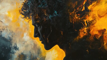 Aufkleber - Mystical depiction of a man's profile filled with swirling colors and textures in an abstract artistic expression