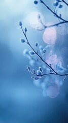 Poster - Frosted buds glimmer against a cool-toned gradient backdrop in a tranquil winter atmosphere
