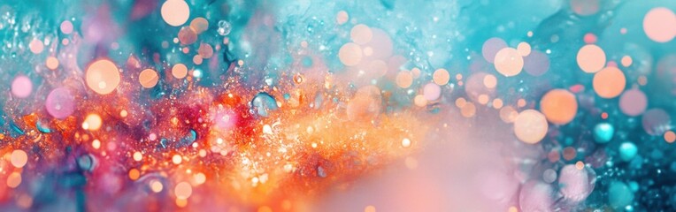 Aufkleber - Vibrant aqua and peachy coral bokeh lights create a dreamy atmosphere perfect for celebrations or artistic backdrops