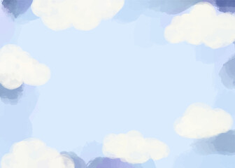 blank watercolor pastel blue color cloud in a sky with glittery stars illustration background wallpaper greeting card template space for text landscape cute