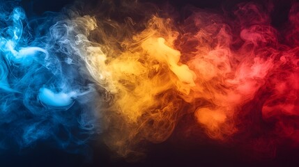 Aufkleber - Cinematic Smoke and Fog Swirling in Vibrant Abstract Background with Fiery Red Glowing Yellow Deep Blue and Striking Orange Shades Creating a Moody Atmospheric and Captivating Digital Art Piece