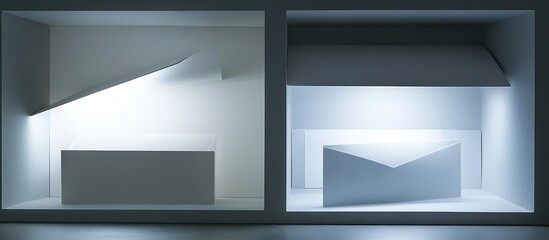 Abstract inbox/outbox display, minimal design, light background, digital communication concept