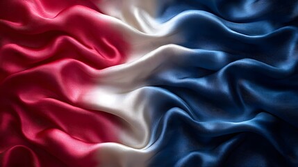 Fototapete - Abstract background with a silk fabric texture in a flowing waving pattern featuring the patriotic colors of red white and blue  The image has a modern stylish