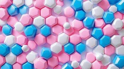 Sticker - 3D render of a colorful pink blue and white hexagon background