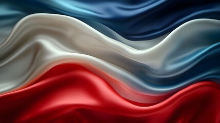 Leinwandbilder - Smooth silk like fabric in a flowing dynamic abstract flag design with vibrant red white and blue colors creating a sense of elegant movement and premium luxury