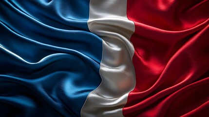 Poster - Abstract silk textured flag with flowing red white and blue colors gently waving in a vivid elegant patriotic backdrop  Decorative dynamic design for French national symbol fashion or studio backdrop