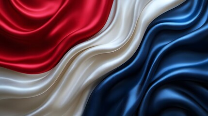 Poster - Smooth and Flowing Abstract Flag Inspired Silk Textile Design in Red White and Blue   A Fluid and Graceful Digital Art Background Suitable for Decor Wallpaper Banners and Premium Brand Aesthetics