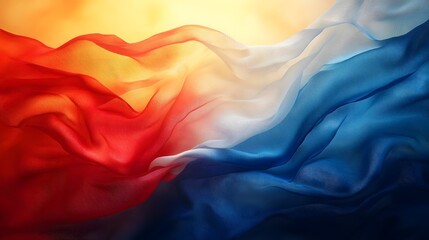 Poster - abstract flag background with soft flowing silk textures in a dynamic patriotic color palette of red white and blue capturing the elegant motion of a waving flag in a contemporary digital design