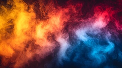 Poster - Cinematic Swirling Fog and Vibrant Smoke in Warm and Cool Tonal Abstract Background   Digital Art with Mesmerizing Colorful Textures and Dynamic Movement