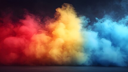 Aufkleber - Cinematic smoke and fog swirling in a captivating display of vibrant red yellow blue and orange shades creating an atmospheric and enigmatic abstract background full of energy and movement