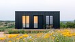 © OngCaLucK - A modern black house surrounded by vibrant wildflowers, set against a serene landscape, showcasing a blend of nature and contemporary architecture.