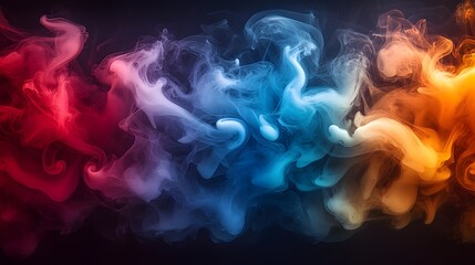 Aufkleber - Atmospheric abstract background featuring colorful swirling smoke and fog in bold red orange yellow and blue hues  The dynamic and ethereal movement of the mist creates a moody surreal
