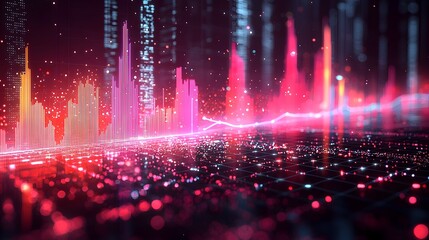 Aufkleber - Bright and modern data visualization with dynamic line and bar charts in vivid colors displayed over a soft grid background for clarity and visual impact