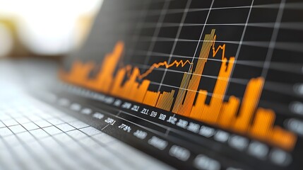 Fototapete - Vibrant and professional financial charts and graphs with dynamic lines and bars set against a soft yet organized grid background for a clean and visually appealing data visualization