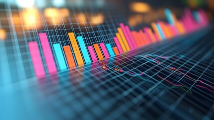 Fototapete - Futuristic and modern data visualization design featuring vibrant overlapping line and bar charts