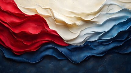 Leinwandbilder - Elegant flowing silk textured abstract flag design in bold red white and blue hues appearing to naturally wave and billow as if caught in the wind  This contemporary