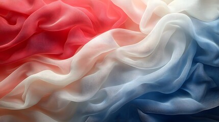 Poster - Elegant silk textured abstract flag in bold red white and blue hues appearing to flow naturally in the wind  A visually stunning and dynamic digital artwork featuring a vibrant smooth