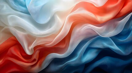 Poster - Vibrant abstract flag with a flowing silk like texture showcasing a dynamic color gradient of red white and blue hues  The image features a sense of motion and elegance
