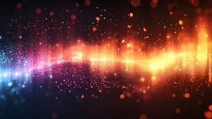 Fototapete - Captivating glowing stripes of vibrant color dynamically flowing and dancing across a moody abstract blurred background with a gradient of deep orange and black hues creating a mesmerizing