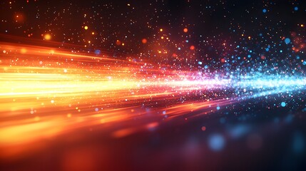 Fototapete - Mesmerizing blurred abstract background featuring horizontal glowing light stripes in a rich color gradient ranging from dark orange to deep black creating a dynamic futuristic
