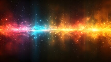 Fototapete - Mesmerizing abstract image featuring vibrant horizontal glowing light stripes in a range of rich colors set against a dark gradient background from orange to black