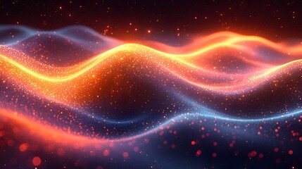 Fototapete - Mesmerizing glow of undulating flowing colorful stripes creating a dynamic vibrant and captivating abstract background with smooth blurred gradient transitions on a dark orange and black canvas