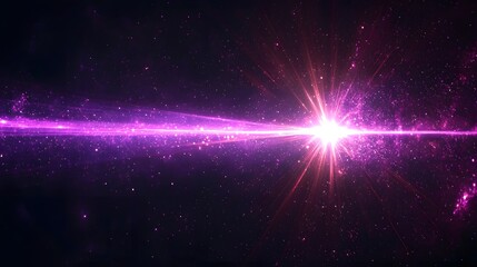 Poster - Vivid Purple Laser Beam Piercing Through Cosmic Black Background with Radiant Light Rays and Dynamic Flare Effects Creating a Futuristic Sci Fi Inspired Abstract Digital Art Composition