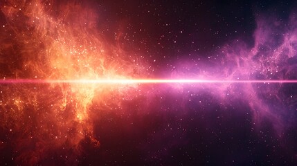 Fototapete - Striking purple laser beam with glowing light rays and a dramatic flare effect set against a deep black background  This image has a futuristic cosmic and highly energetic appearance