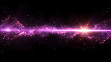 Fototapete - Intense purple laser beam with glowing flare and sharp bright light rays slicing through a dark black background creating a dramatic futuristic and technological visual effect