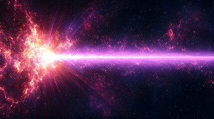 Fototapete - Radiant purple laser beam shooting through a deep black backdrop with glowing flares and detailed rays of light creating a captivating futuristic and cosmic visual display