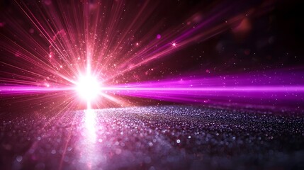 Leinwandbilder - Intense purple laser beam glowing brightly against a dark backdrop surrounded by radiant light rays and flare effects for a bold cosmic and energetic visual impact