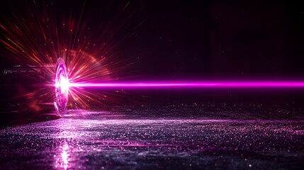Poster - A bold and vivid purple laser beam glowing intensely on a black backdrop with radiant light rays and flare effects creating a futuristic sci fi and digital art inspired scene