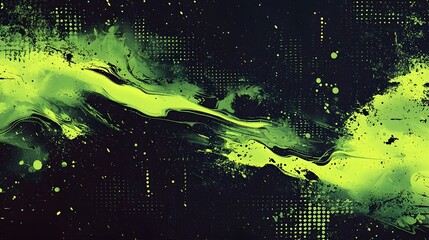 Leinwandbilder - Grungy black and green halftone pattern with cyberpunk inspired textures and abstract futuristic details  Vibrant digital art background with dynamic splatter and glitch effects