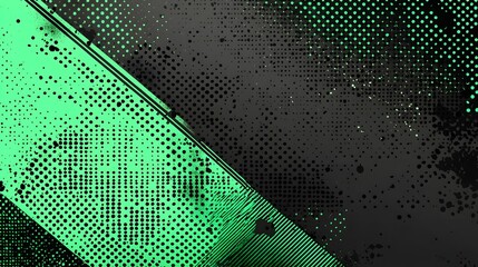 Fototapete - Futuristic cyberpunk inspired abstract background with halftone dots grungy textures and a bold green and black color scheme creating a high tech digital and modern aesthetic