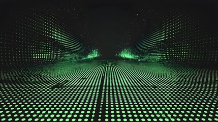 Aufkleber - Futuristic cyberpunk inspired digital abstract background with a halftone pattern grungy green dots and geometric lines creating a high tech minimalist aesthetic  This digital has a modern