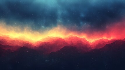 Aufkleber - Dramatic gradient landscape featuring a stunning sunset over mountain peaks with a blend of dark blue fiery red and vibrant yellow hues creating a captivating moody and atmospheric visual effect
