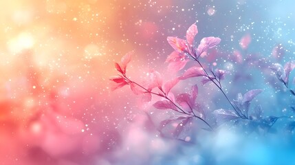 Aufkleber - Vibrant pastel gradient banner featuring delicate floral branches with soft pink and blue hues creating a serene and romantic backdrop with a subtle blur effect