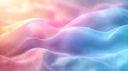 Poster - Soft pastel gradient banner with blending light blue and pink tones creating a serene and blurred background with gentle rainbow hues for a tranquil modern and elegant digital wallpaper or backdrop