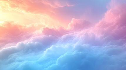 Leinwandbilder - Pastel gradient background featuring a soft dreamy sky with gentle rainbow hues and blurred ethereal clouds creating a calming serene and visually striking atmosphere