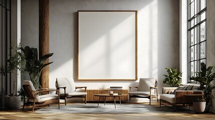 Aufkleber - Bright and Airy Contemporary Office Setting with Warm Wooden Furniture and Soft Natural Lighting Creating a Peaceful and Inviting Work Environment