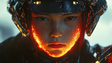 Poster - Dynamic expression of a child's face blending with vivid futuristic elements in creative art
