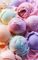 Wall Mural - Colorful scoops of ice cream arranged beautifully in a dessert bowl, showcasing a variety of flavors and textures for a delightful summer treat