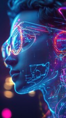 Fototapete - Conceptual representation of a modern designer showcasing digital creativity in a vibrant futuristic setting