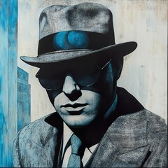 Poster - Mysterious Man in Blue: A Vintage Portrait